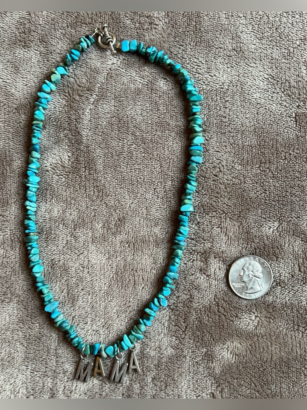 Mama Turquoise Chip Beaded Necklace - Blue